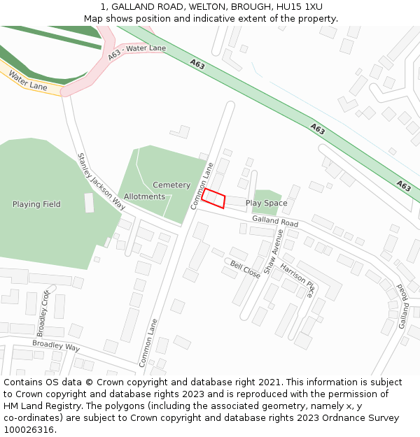 1, GALLAND ROAD, WELTON, BROUGH, HU15 1XU: Location map and indicative extent of plot