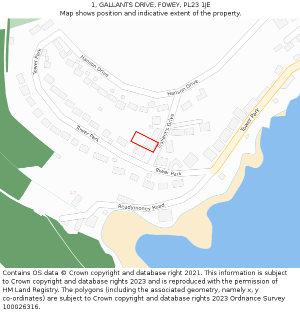 1, GALLANTS DRIVE, FOWEY, PL23 1JE: Location map and indicative extent of plot
