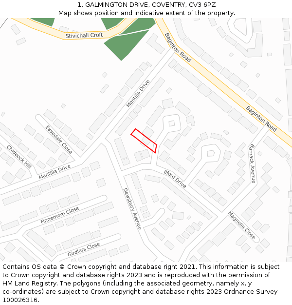 1, GALMINGTON DRIVE, COVENTRY, CV3 6PZ: Location map and indicative extent of plot