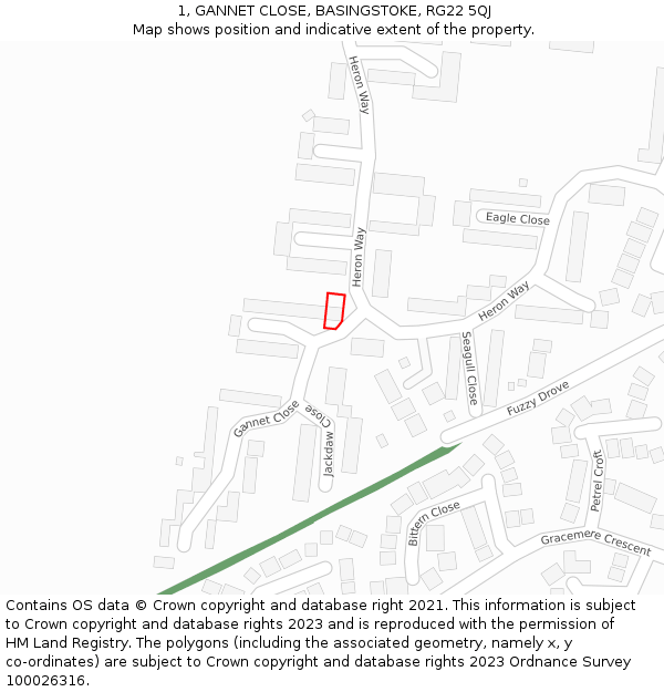 1, GANNET CLOSE, BASINGSTOKE, RG22 5QJ: Location map and indicative extent of plot