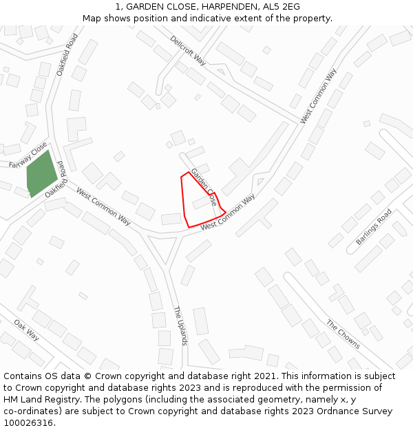 1, GARDEN CLOSE, HARPENDEN, AL5 2EG: Location map and indicative extent of plot