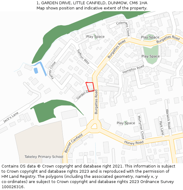 1, GARDEN DRIVE, LITTLE CANFIELD, DUNMOW, CM6 1HA: Location map and indicative extent of plot