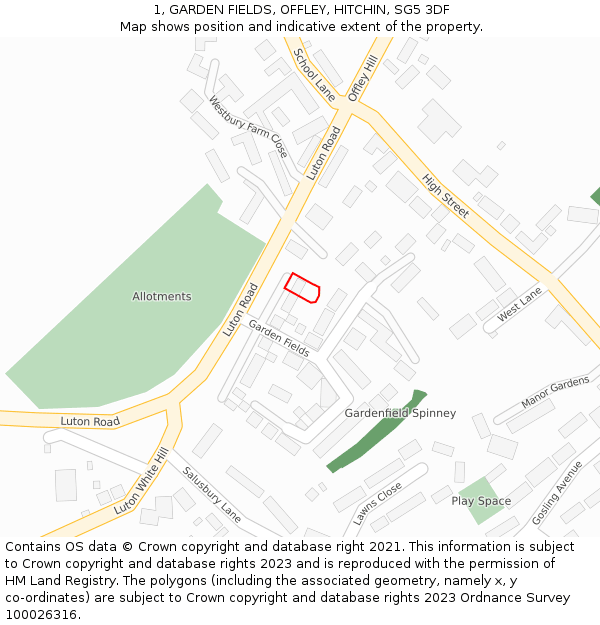 1, GARDEN FIELDS, OFFLEY, HITCHIN, SG5 3DF: Location map and indicative extent of plot