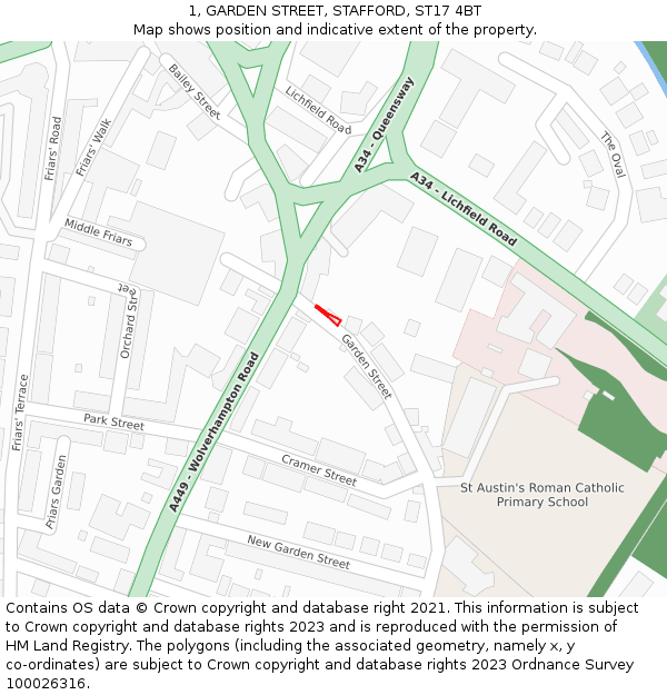 1, GARDEN STREET, STAFFORD, ST17 4BT: Location map and indicative extent of plot