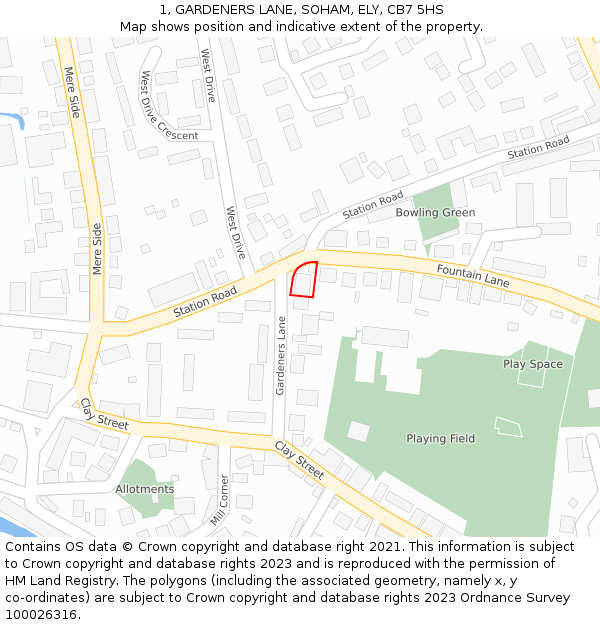 1, GARDENERS LANE, SOHAM, ELY, CB7 5HS: Location map and indicative extent of plot