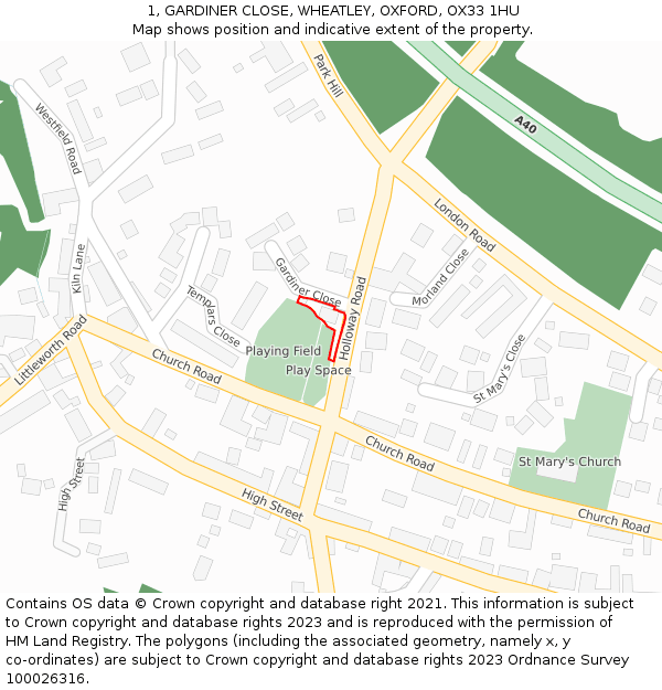 1, GARDINER CLOSE, WHEATLEY, OXFORD, OX33 1HU: Location map and indicative extent of plot