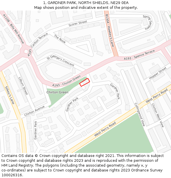 1, GARDNER PARK, NORTH SHIELDS, NE29 0EA: Location map and indicative extent of plot