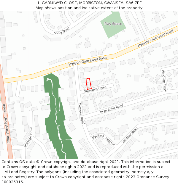 1, GARNLWYD CLOSE, MORRISTON, SWANSEA, SA6 7PE: Location map and indicative extent of plot