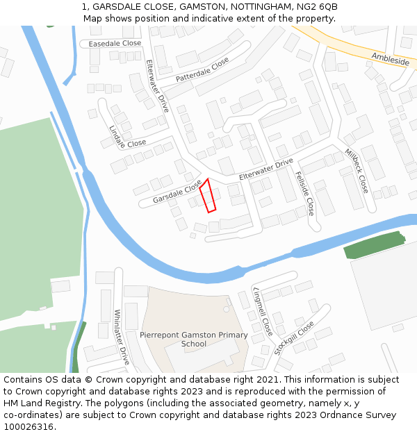 1, GARSDALE CLOSE, GAMSTON, NOTTINGHAM, NG2 6QB: Location map and indicative extent of plot