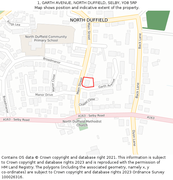 1, GARTH AVENUE, NORTH DUFFIELD, SELBY, YO8 5RP: Location map and indicative extent of plot