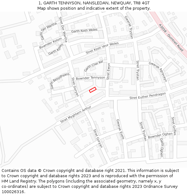 1, GARTH TENNYSON, NANSLEDAN, NEWQUAY, TR8 4GT: Location map and indicative extent of plot