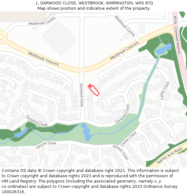 1, GARWOOD CLOSE, WESTBROOK, WARRINGTON, WA5 8TQ: Location map and indicative extent of plot