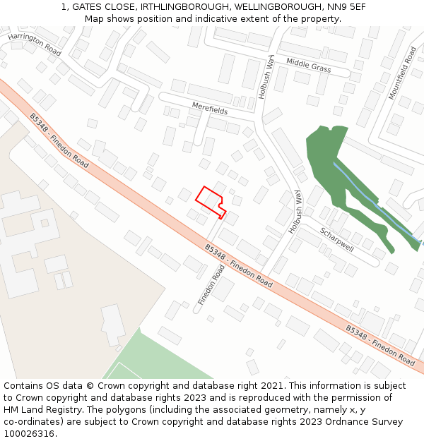 1, GATES CLOSE, IRTHLINGBOROUGH, WELLINGBOROUGH, NN9 5EF: Location map and indicative extent of plot