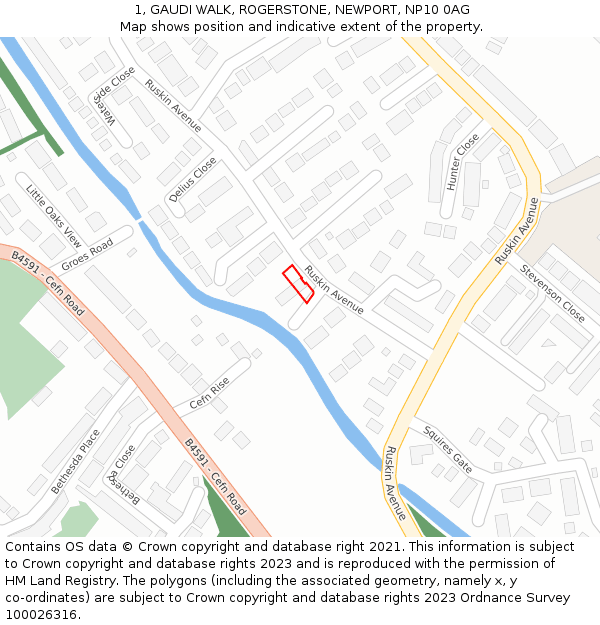 1, GAUDI WALK, ROGERSTONE, NEWPORT, NP10 0AG: Location map and indicative extent of plot