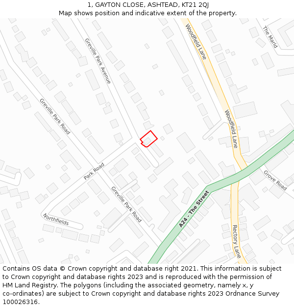 1, GAYTON CLOSE, ASHTEAD, KT21 2QJ: Location map and indicative extent of plot