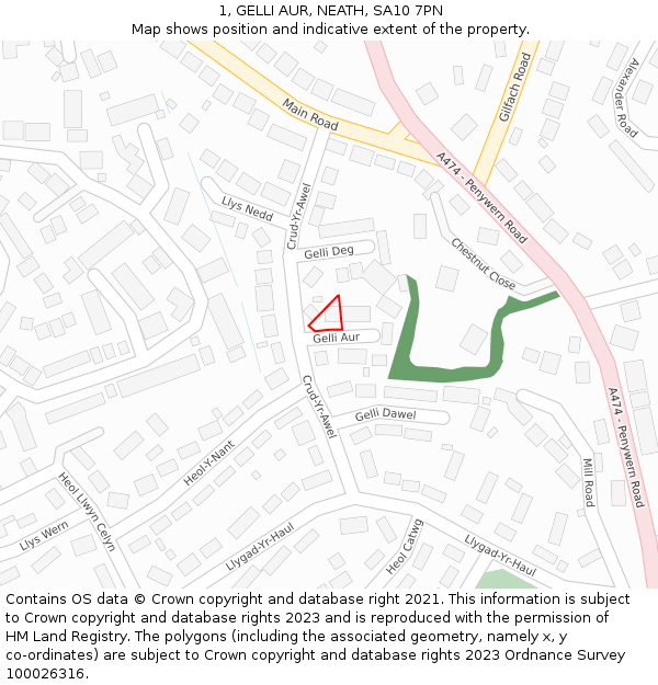 1, GELLI AUR, NEATH, SA10 7PN: Location map and indicative extent of plot