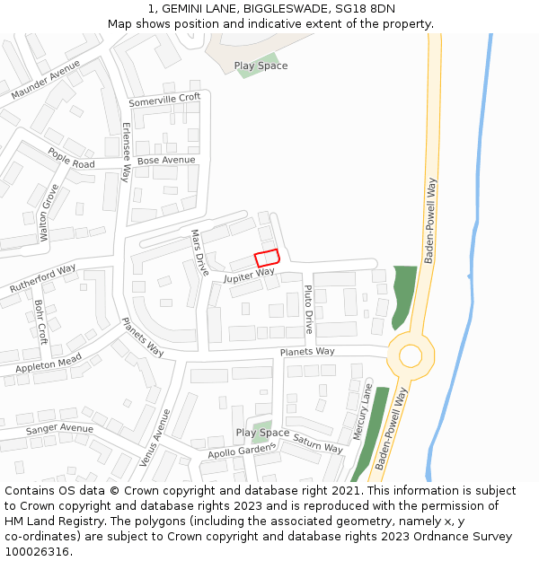 1, GEMINI LANE, BIGGLESWADE, SG18 8DN: Location map and indicative extent of plot