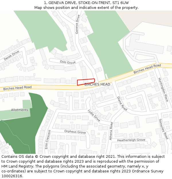 1, GENEVA DRIVE, STOKE-ON-TRENT, ST1 6UW: Location map and indicative extent of plot