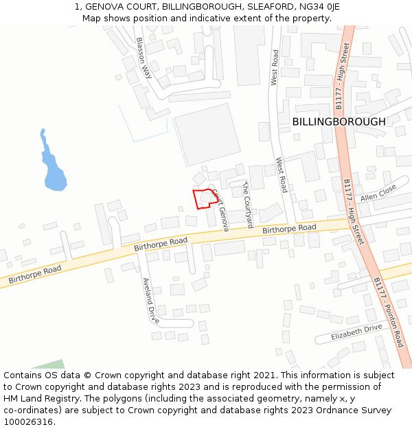 1, GENOVA COURT, BILLINGBOROUGH, SLEAFORD, NG34 0JE: Location map and indicative extent of plot