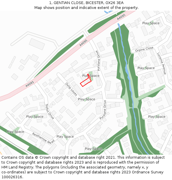 1, GENTIAN CLOSE, BICESTER, OX26 3EA: Location map and indicative extent of plot