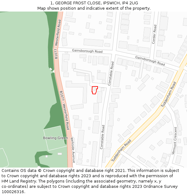 1, GEORGE FROST CLOSE, IPSWICH, IP4 2UG: Location map and indicative extent of plot