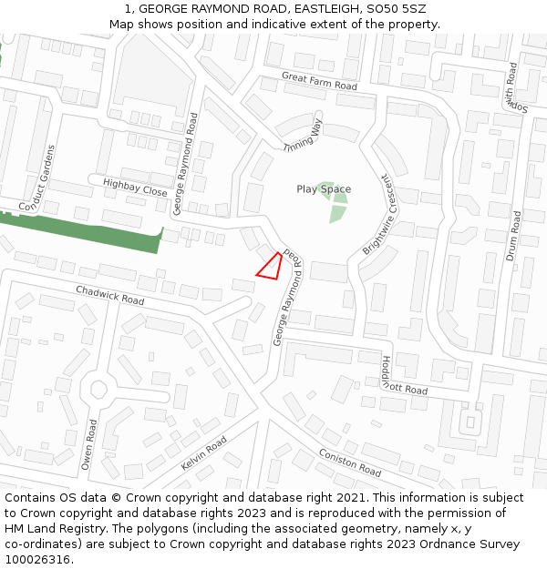 1, GEORGE RAYMOND ROAD, EASTLEIGH, SO50 5SZ: Location map and indicative extent of plot