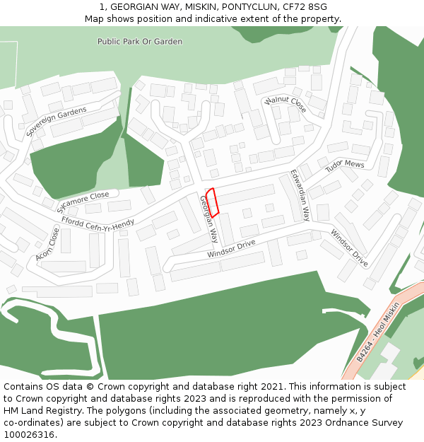 1, GEORGIAN WAY, MISKIN, PONTYCLUN, CF72 8SG: Location map and indicative extent of plot