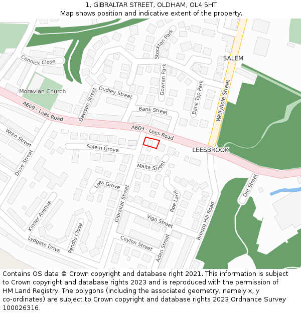 1, GIBRALTAR STREET, OLDHAM, OL4 5HT: Location map and indicative extent of plot