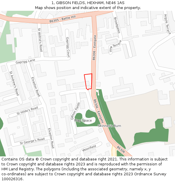 1, GIBSON FIELDS, HEXHAM, NE46 1AS: Location map and indicative extent of plot