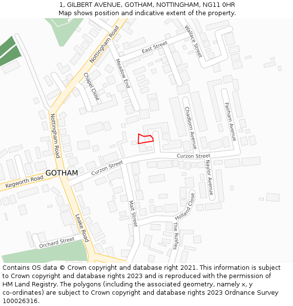 1, GILBERT AVENUE, GOTHAM, NOTTINGHAM, NG11 0HR: Location map and indicative extent of plot