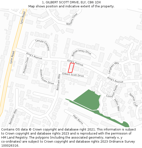 1, GILBERT SCOTT DRIVE, ELY, CB6 1DX: Location map and indicative extent of plot