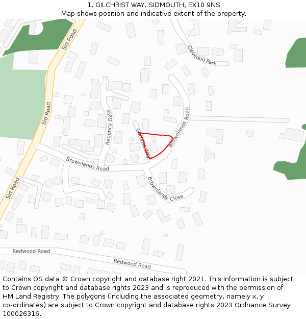 1, GILCHRIST WAY, SIDMOUTH, EX10 9NS: Location map and indicative extent of plot