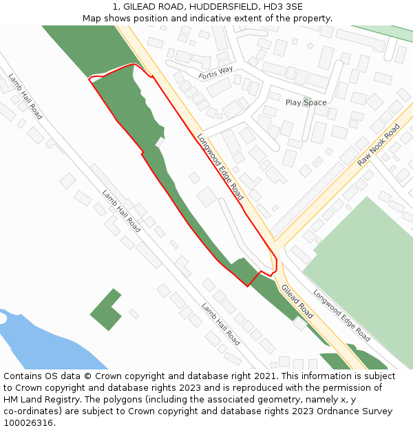 1, GILEAD ROAD, HUDDERSFIELD, HD3 3SE: Location map and indicative extent of plot