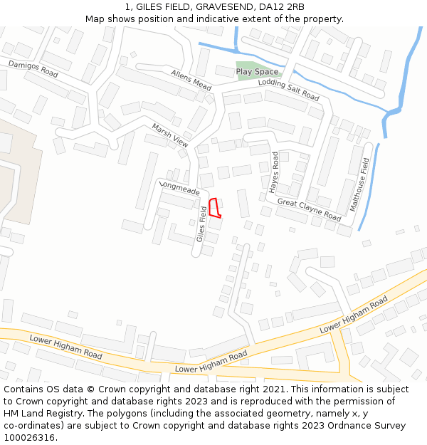 1, GILES FIELD, GRAVESEND, DA12 2RB: Location map and indicative extent of plot