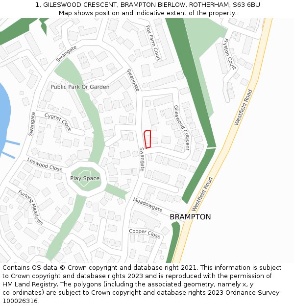 1, GILESWOOD CRESCENT, BRAMPTON BIERLOW, ROTHERHAM, S63 6BU: Location map and indicative extent of plot