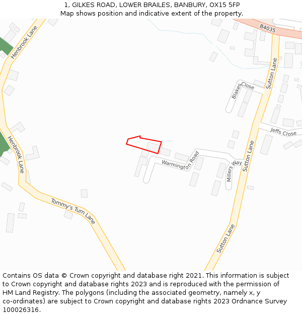 1, GILKES ROAD, LOWER BRAILES, BANBURY, OX15 5FP: Location map and indicative extent of plot