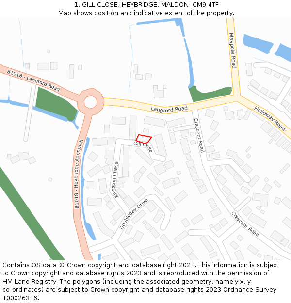 1, GILL CLOSE, HEYBRIDGE, MALDON, CM9 4TF: Location map and indicative extent of plot