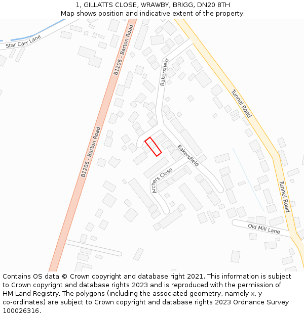 1, GILLATTS CLOSE, WRAWBY, BRIGG, DN20 8TH: Location map and indicative extent of plot