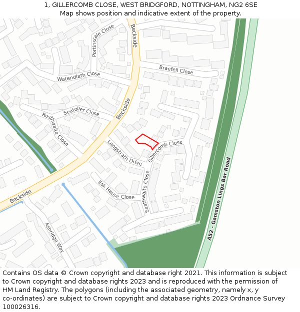 1, GILLERCOMB CLOSE, WEST BRIDGFORD, NOTTINGHAM, NG2 6SE: Location map and indicative extent of plot