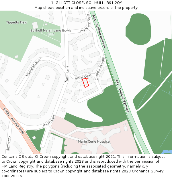 1, GILLOTT CLOSE, SOLIHULL, B91 2QY: Location map and indicative extent of plot