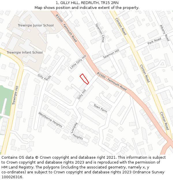 1, GILLY HILL, REDRUTH, TR15 2RN: Location map and indicative extent of plot