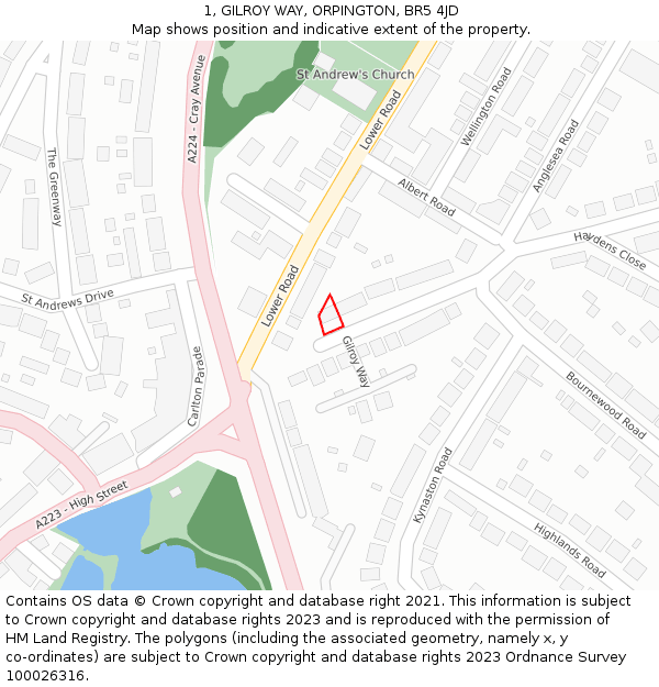 1, GILROY WAY, ORPINGTON, BR5 4JD: Location map and indicative extent of plot