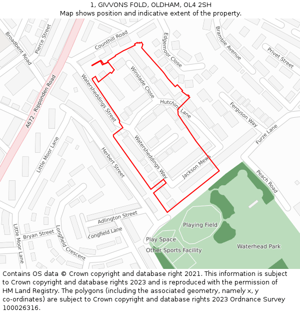 1, GIVVONS FOLD, OLDHAM, OL4 2SH: Location map and indicative extent of plot