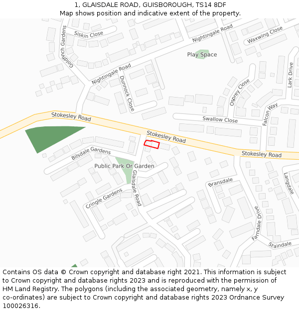 1, GLAISDALE ROAD, GUISBOROUGH, TS14 8DF: Location map and indicative extent of plot