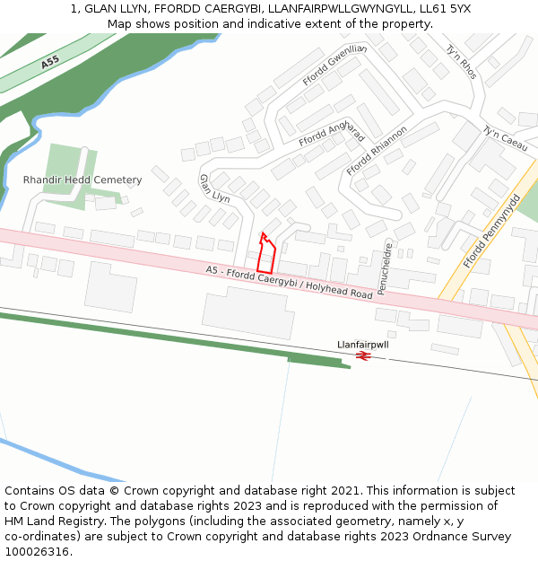 1, GLAN LLYN, FFORDD CAERGYBI, LLANFAIRPWLLGWYNGYLL, LL61 5YX: Location map and indicative extent of plot