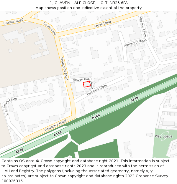 1, GLAVEN HALE CLOSE, HOLT, NR25 6FA: Location map and indicative extent of plot