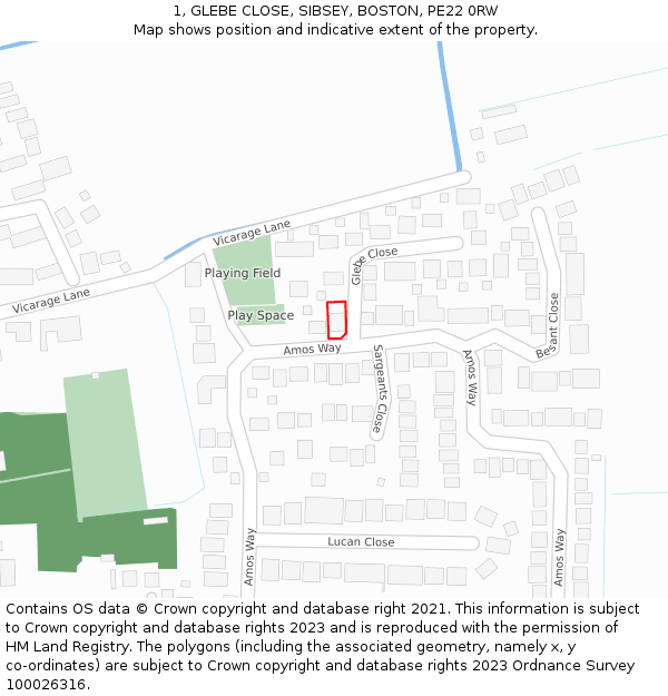 1, GLEBE CLOSE, SIBSEY, BOSTON, PE22 0RW: Location map and indicative extent of plot