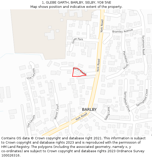 1, GLEBE GARTH, BARLBY, SELBY, YO8 5NE: Location map and indicative extent of plot