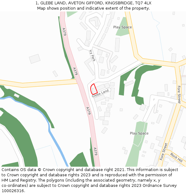 1, GLEBE LAND, AVETON GIFFORD, KINGSBRIDGE, TQ7 4LX: Location map and indicative extent of plot