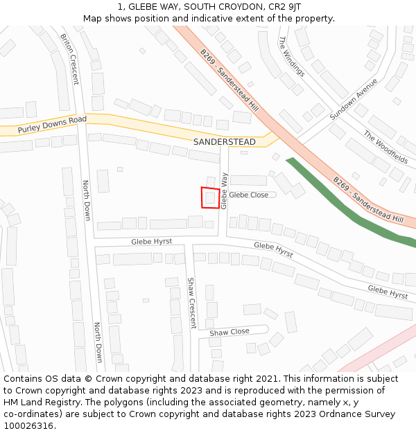 1, GLEBE WAY, SOUTH CROYDON, CR2 9JT: Location map and indicative extent of plot